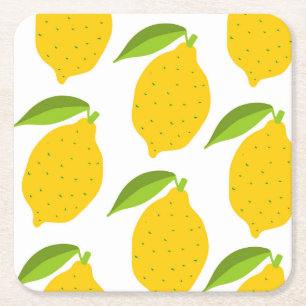 Posavasos Cuadrado De Papel Limones amarillos, patrón artístico sin costura.