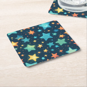 Posavasos Cuadrado De Papel Lindas estrellas brillantes en azul