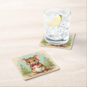 Posavasos Cuadrado De Papel Lindo adorable ratoncito con corbata