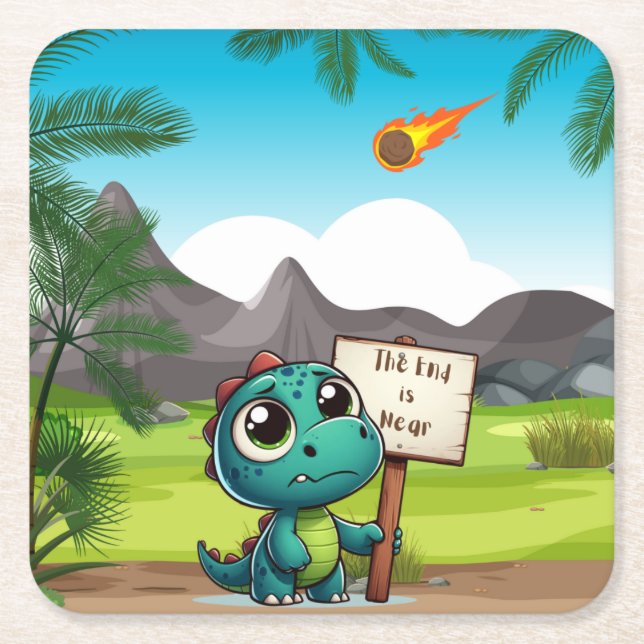 Posavasos Cuadrado De Papel lindo, divertido dinosaurio (Anverso)