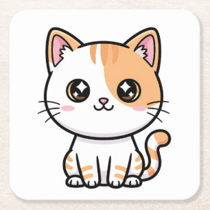 Posavasos Cuadrado De Papel Lindo gatito atigrado naranja Kawaii