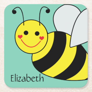 Posavasos Cuadrado De Papel Lindo manosee la abeja personalizada