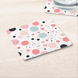 Posavasos Cuadrado De Papel Lindo patrón de lunares blancos