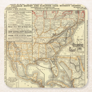 Posavasos Cuadrado De Papel Línea atlántica de la costa del mapa