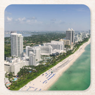 Posavasos Cuadrado De Papel Línea costera   Urban Beach, Miami, Florida