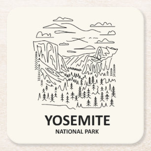 Posavasos Cuadrado De Papel Línea de arte del Parque Nacional Yosemite