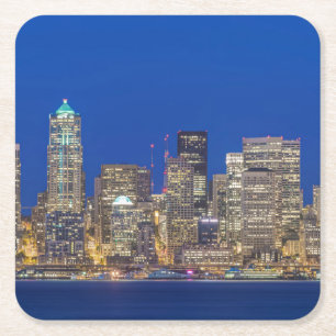 Posavasos Cuadrado De Papel Línea del centro y frente al mar en Twilight