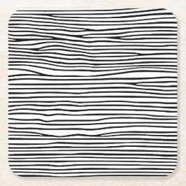 Posavasos Cuadrado De Papel Líneas horizontales abstractas_negro
