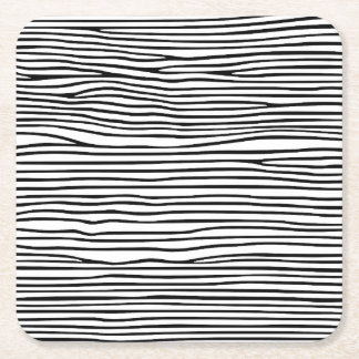 Posavasos Cuadrado De Papel Líneas horizontales abstractas_negro