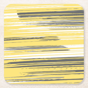 Posavasos Cuadrado De Papel Líneas pintadas a mano - amarillo