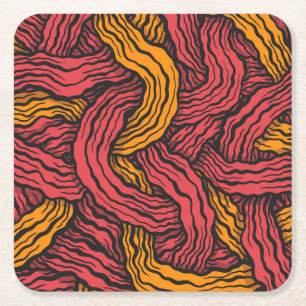 Posavasos Cuadrado De Papel Líneas rojas y amarillas