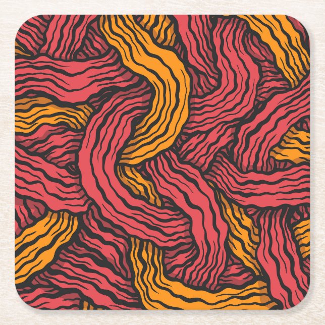 Posavasos Cuadrado De Papel Líneas rojas y amarillas (Anverso)