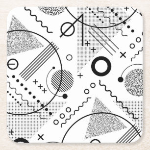 Posavasos Cuadrado De Papel Líneas y formas geométricas en blanco y negro de G