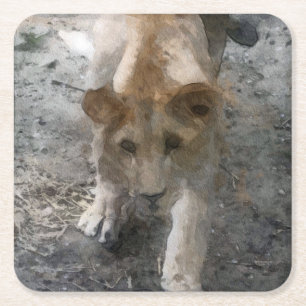 Posavasos Cuadrado De Papel Lioness de acuarela