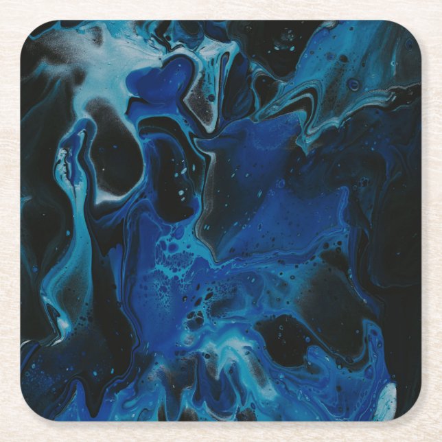 Posavasos Cuadrado De Papel Líquido psicodélico azul oscuro (Anverso)