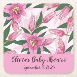 Posavasos Cuadrado De Papel Lirio de Blooming Rosa