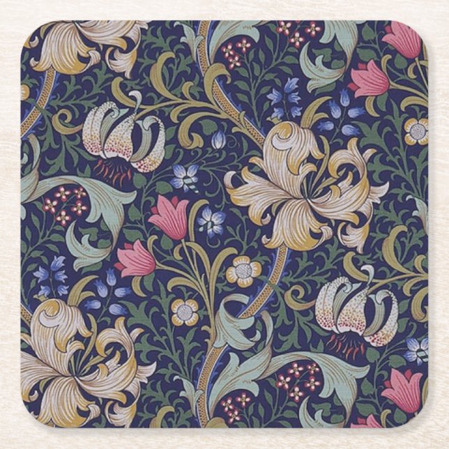 Posavasos Cuadrado De Papel Lirio dorado, William Morris (Anverso)
