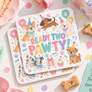 Posavasos Cuadrado De Papel Listo para la Fiesta de Cumpleaños de Perrito 2do