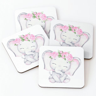 Posavasos Cuadrado De Papel Little Elephant Baby Shower