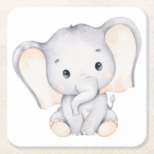 Posavasos Cuadrado De Papel Little Elephant Baby Shower Square