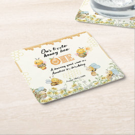 Posavasos Cuadrado De Papel Little Honey To Bee One Wildflower 1st Birthday
