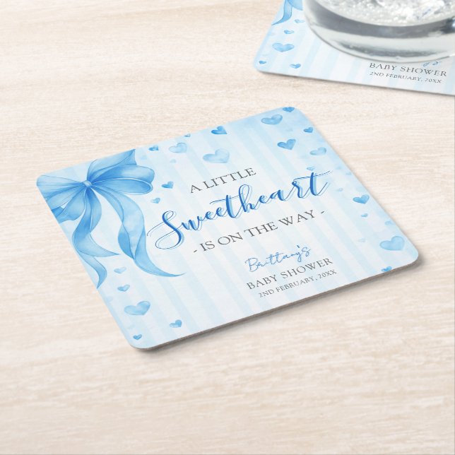 Posavasos Cuadrado De Papel Little Sweetheart Valentines Baby Shower  (En perspectiva)