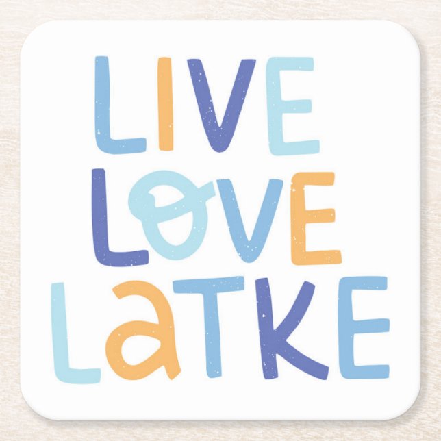Posavasos Cuadrado De Papel Live Love Latke Hanukkah Design (Anverso)