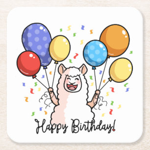 Posavasos Cuadrado De Papel Llama de cumpleaños feliz