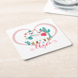Posavasos Cuadrado De Papel Llama enamorada