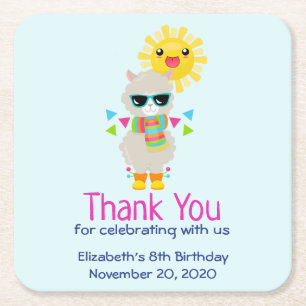 Posavasos Cuadrado De Papel Llama Guay y cumpleaños Sun Kawaii sonriente