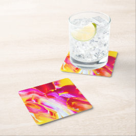 Posavasos Cuadrado De Papel Llama líquida - Naranja brillante y diseño amarill