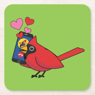 Posavasos Cuadrado De Papel Llamadas Cardinal Bird Love Mating