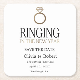 Posavasos Cuadrado De Papel Llamando a Año Nuevo, salva la fecha con foto