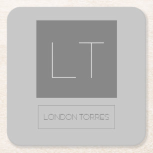 Posavasos Cuadrado De Papel Llave gris monogramo atractiva