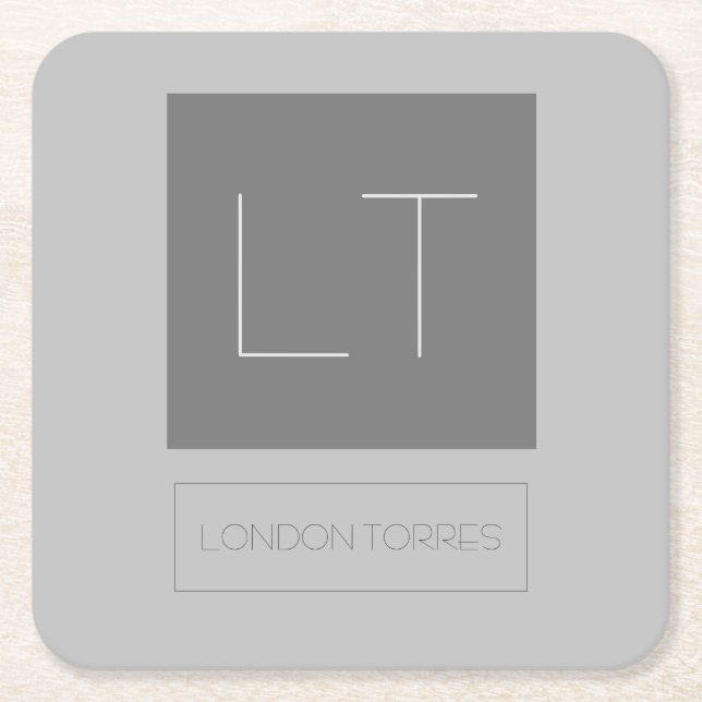 Posavasos Cuadrado De Papel Llave gris monogramo atractiva (Anverso)