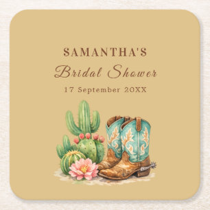 Posavasos Cuadrado De Papel Lluvia de boda de vaquera de Arizona Cactus de ter