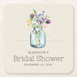 Posavasos Cuadrado De Papel Lluvia de Flores Acuarela sobre Lino: Bridal Showe