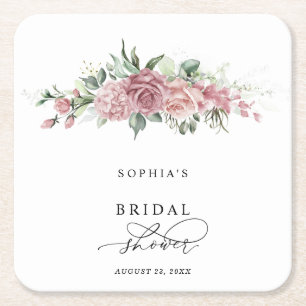 Posavasos Cuadrado De Papel Lluvia de Regalos Nupciales Floral Rosa Polvo