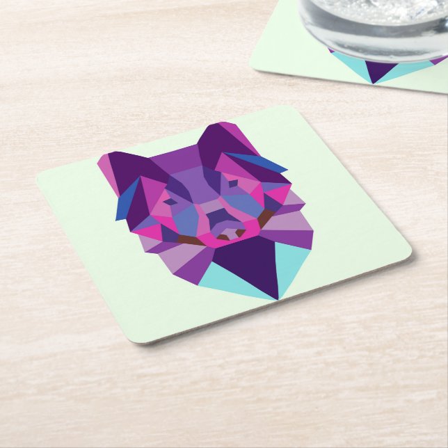 Posavasos Cuadrado De Papel Lobo (En perspectiva)