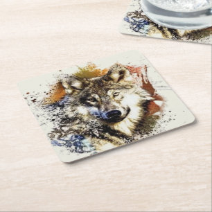 Posavasos Cuadrado De Papel Lobo  