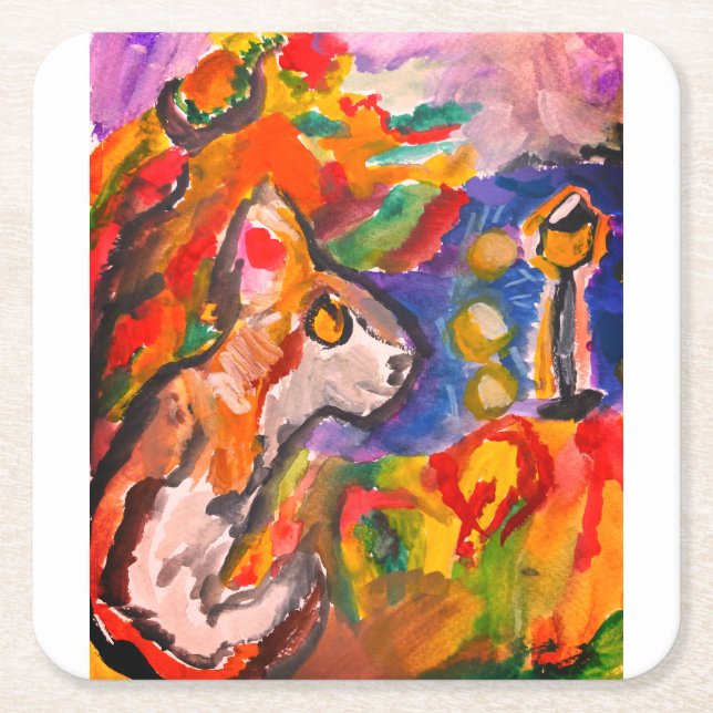 Posavasos Cuadrado De Papel Lobo de noche (Anverso)