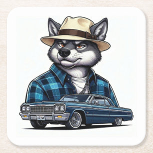 Posavasos Cuadrado De Papel Lobo Lowrider