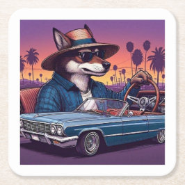 Posavasos Cuadrado De Papel Lobo Lowrider Wolfy