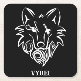 Posavasos Cuadrado De Papel Lobo tribal blanco y negro