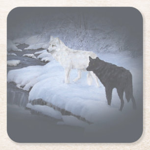Posavasos Cuadrado De Papel Lobos