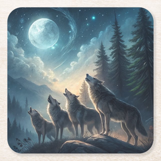 Posavasos Cuadrado De Papel lobos (Anverso)