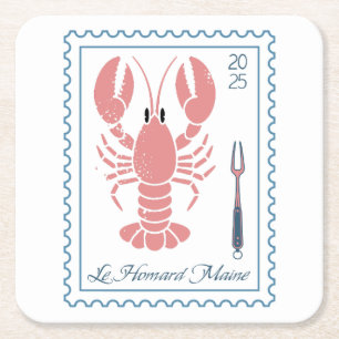 Posavasos Cuadrado De Papel Lobster Maine New England Nautical Ocean Seafood