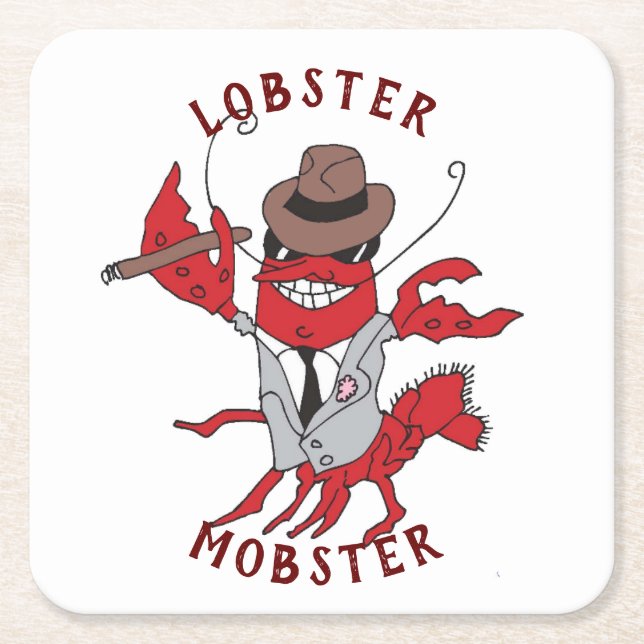 Posavasos Cuadrado De Papel Lobster Mobster 🦞 Funny Personalizado Gangster (Anverso)