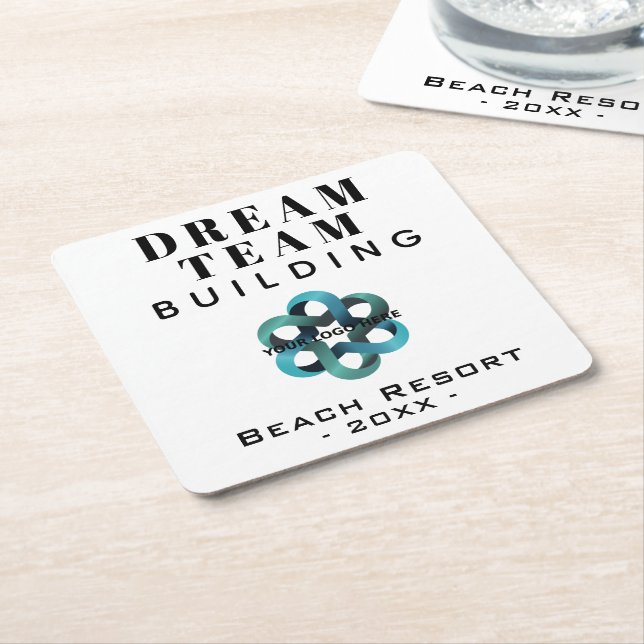 Posavasos Cuadrado De Papel Logo de Dream Team Building Company (En perspectiva)