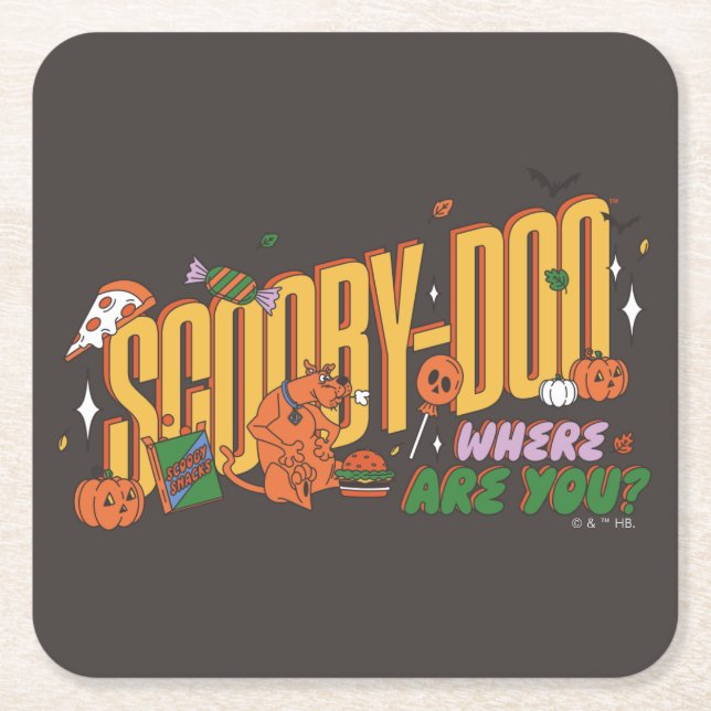Posavasos Cuadrado De Papel Logo de Snack de Scooby-Doo de Halloween (Anverso)